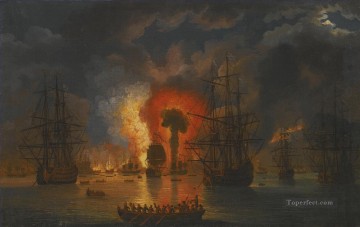  Batallas Decoraci%C3%B3n Paredes - Jacob Philipp Hackert Untergang der turkischen Flotte in der Schlacht von Tschesme 1771 Batallas navales